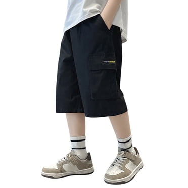 YOUSNH Shorts Cargo pour Garçons Enfants Shorts Décontractés Extensibles pour Jeunes Garçon Bas Cargo d'Extérieur Pantalons pour Garçons Noir 12-13 Ans