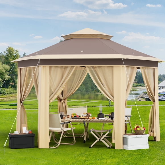GOGRANT 13x13 Pop Up Gazebo with Mosquito Netting, Outdoor Canopy Tent with Vented Roof & Wheeled Bag for Patio Backyard Camping