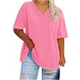 thumbnail image 2 of Jsaierl Womens Plus Size Loose Casual Tops Solid Color Summer V Neck T-Shirts Daily Simple Short Sleeve Blouses, 2 of 4