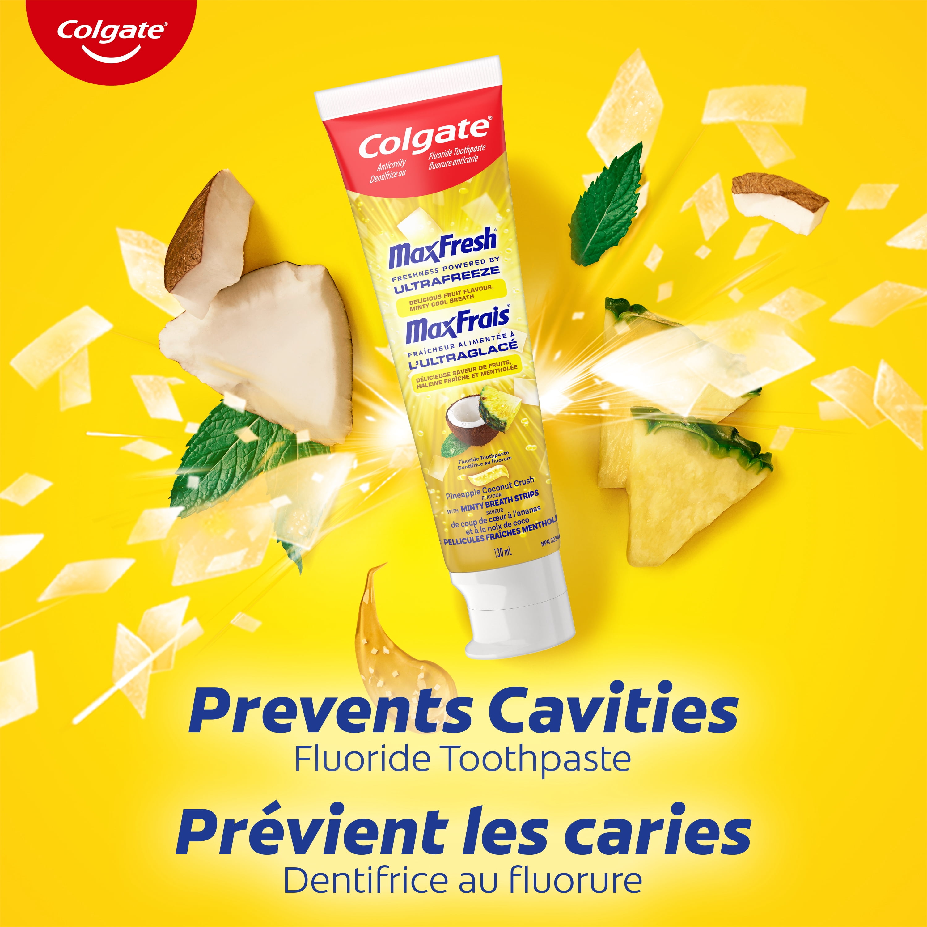 Colgate Maxfrais Dentifrice au Fluorure, Coup de Cœur Ananas et Noix de Coco à la Menthe 130ml