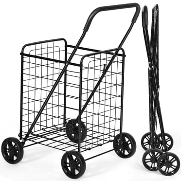 Patiojoy Chariot de Courses Pliant Chariot Utilitaire Panier d'Épicerie avec Roues Noir
