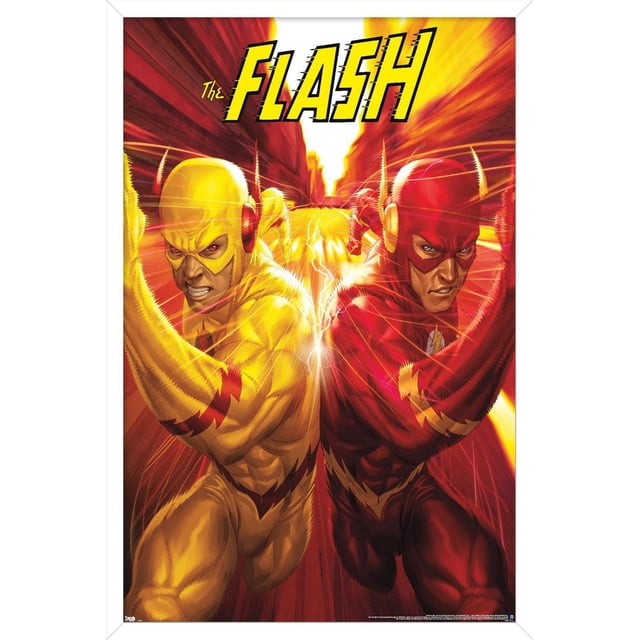 DC Comics - The Flash and The Reverse Flash - Affiche Murale de Course, 22,375 Po x 34 Po Représentant The Flash en Rouge et le Flash Inversé en Jaune, Course Côte à Côte avec Effets de Foudre sur une Affiche Haute Résolution Lustrée, Convenant à Décorer des Chambres, des Bureaux Ou des Résidences Étudiantes.