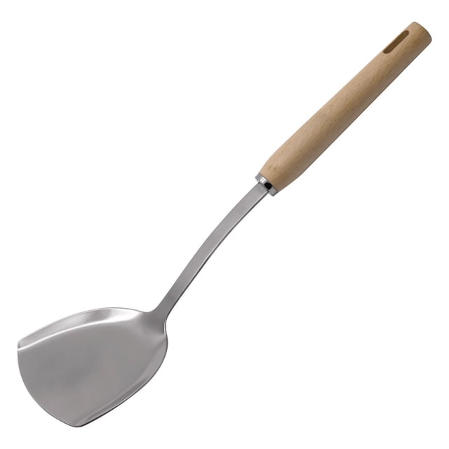 Mainstays Tourneur Chinois à Manche en Bois avec Lame Plate en Acier Inoxydable, Légèrement Incurvée et Manche en Bois de Hêtre Naturel avec Trou de Suspension, Idéal pour Retourner et Remuer les Aliments dans la Cuisine.