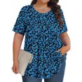 thumbnail image 2 of DDAPJ pyju Hauts Grande Taille pour Femmes Manches Courtes Col Ras du Cou Chemises Plissées Boho Imprimé Floral Tunique Décontractée d'Été Blouse Ventes à Durée Limitée Bleu Foncé TG, 2 of 9