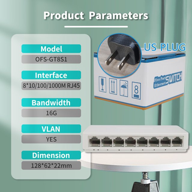 5 8 Ports UTP RJ45 Gigabit Ethernet Switch 1000 Mbps Mini Network Switches VLAN Ethernet Splitter Lan Hub Switch 8Port 1000M US PLUG