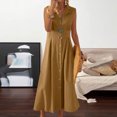 thumbnail image 2 of Amzcrzy Robes pour Femmes Couleur Unie Sans Manches Robes de Printemps Col en V à Boutons Robe d'Été Confortable Robe en Coton et Lin Tendance Col Rabattu Robes Maxi, 2 of 6