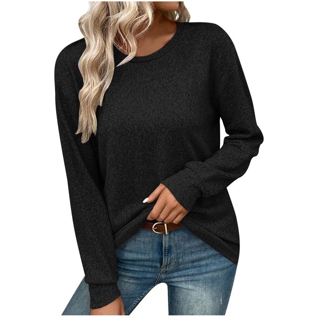 Timegard Hauts pour Femmes Col Rond Manches Longues Ample Couleur Unie Camisoles Automne Hiver Décontracté Hauts Amples