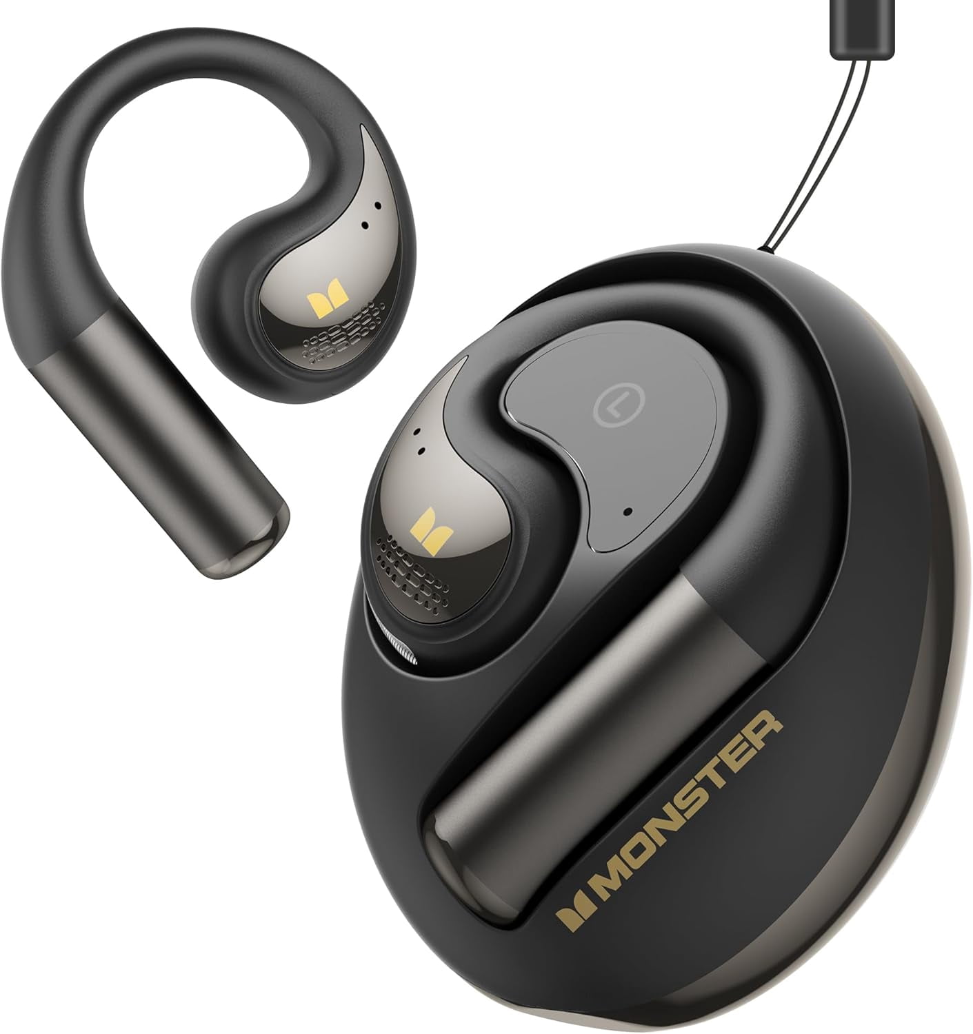 Monster Open Ear Headphones, Bluetooth 5.4 Wireless Headphones with Stereo Sound, 24H Playback, Crystal Clear Calls, Stylish Rotating Case with Lanyard, Sweat Resistant Open Ear Wireless Earbuds