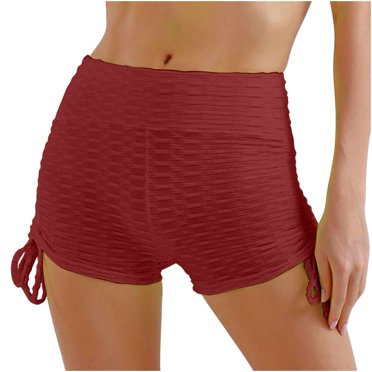 EQWLJWE Pantalon pour Femmes Short pour Femme Femmes Taille Haute Hanche Extensible Entraînement Physique Froissé à Cordon Short Cycliste Short de Yoga