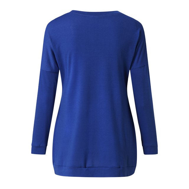 Haut Blouse Décontracté pour Femmes à Manches Longues Imprimé, Col Rond, avec Poches et Motif