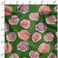thumbnail image 2 of Soimoi Green Velvet Fabric Rose Floral Print Fabric by the Yard 58 Inch Wide, 2 of 6