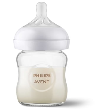 Philips Avent Biberon Naturel en Verre pour Bébé avec Tétine à Réponse Naturelle, Biberon de 4oz, SCY910/01