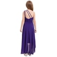 thumbnail image 4 of Raenseen Robe de Demoiselle d'Honneur Junior pour Fille, Fleurs, pour Mariage, Froncée, une Épaule, Fête, Ourlet Haut-Bas, Bal, Violet, 8, 4 of 7