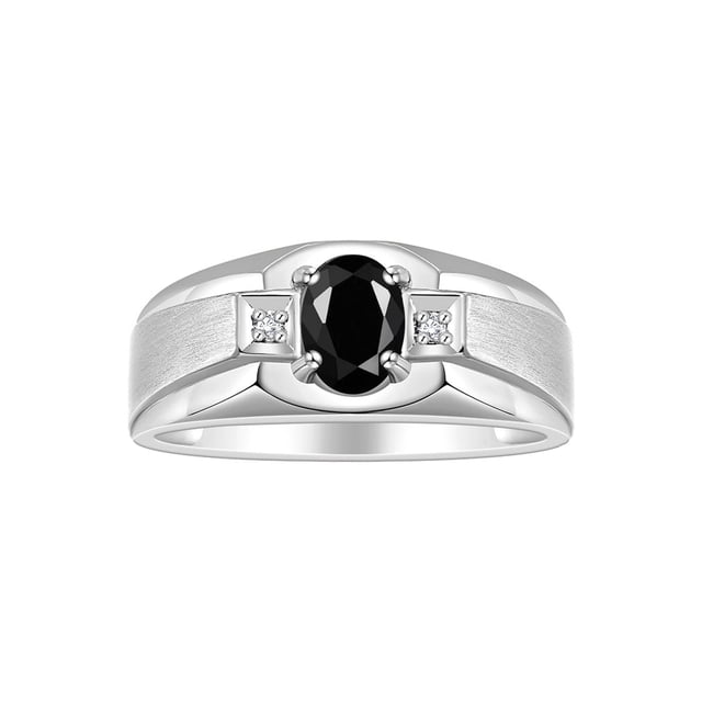 RYLOS Men's Rings Sterling Silver Classic 7X5MM Oval Gemstone & Diamond Ring Onyx October Birthstone Rings For Men, Silver Rings, Size 8