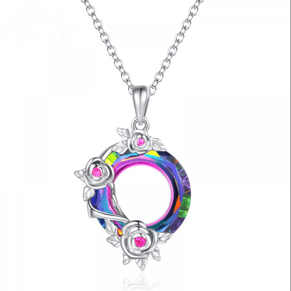 Romantic valentine's day Nyårsgåva Necklace with precious stones, Kristallhänge Necklace Jewelry for women Födelsedagshalsband for women, Kristallros