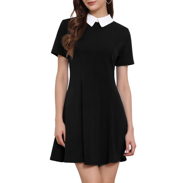 INSPIRE CHIC Robe Évasée au-Dessus du Genou pour Femme à Col Peter Pan S Noir
