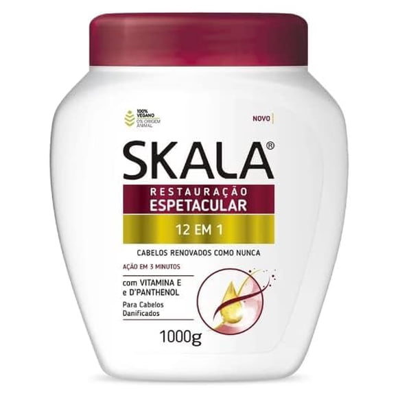 Skala Expert 12 em 1 Crème de Traitement de Restauration - Masque Capillaire Revitalisant en Profondeur et Sans Rinçage - Enrichi en Vitamine E, Kératine et Huile d'Argan - Soin Capillaire Brésilien Végétalien - 1kg (35.2 oz)