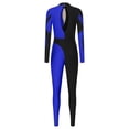 thumbnail image 4 of Kaerm Justaucorps de Gymnastique pour Femmes à Strass à Manches Longues Combinaison Intégrale Tenue de Danse Bleu P, 4 of 7