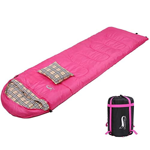 DESERT & FOX Sacs de Couchage en Flanelle de Coton avec Oreiller, Sac de Compression Enveloppe pour Temps Chaud et Froid 4 Saisons, Sac de Couchage de Randonnée Léger et Portable pour le Camping en Plein Air, la Randonnée, les Voyages