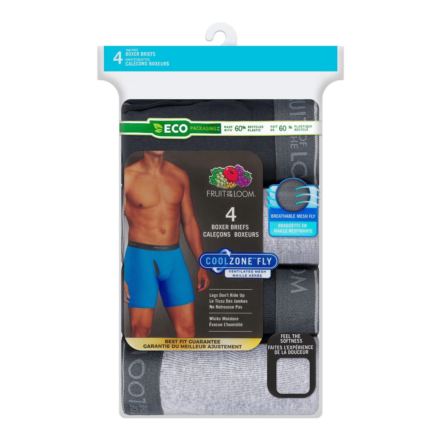 Caleçon boxeur de Fruit of the Loom en noir et gris pour hommes, paq. de 4