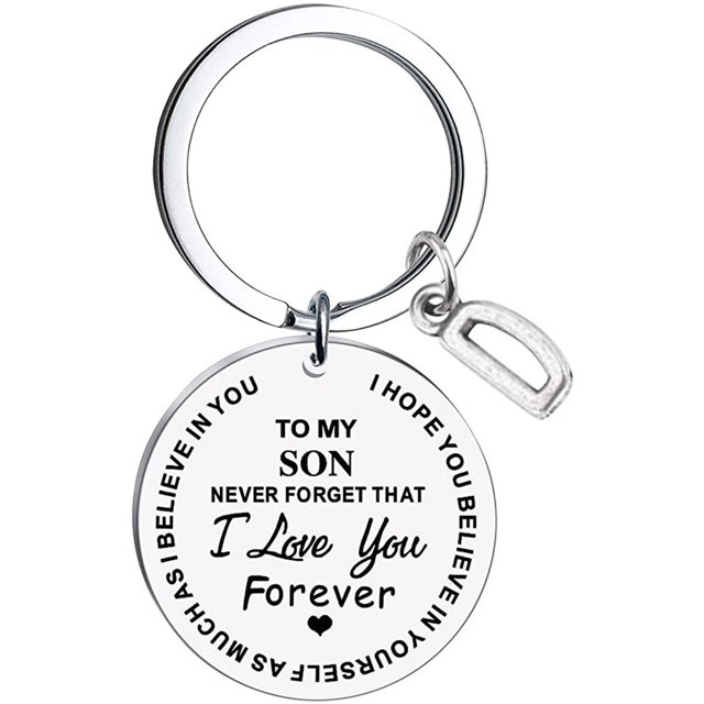Heliisoer To My Son Message Keychain Stainless Steel Initial Last Name 26 Letter Family Inspirational Keychain Gift