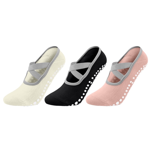 Chaussettes de Pilates pour Femmes avec Semelles Antidérapantes Chaussettes de Yoga 3 Pcs