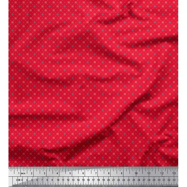 Soimoi Rayon Fabric Dot & Heart Small Printed Fabric 1 Yard 42 Inch Wide