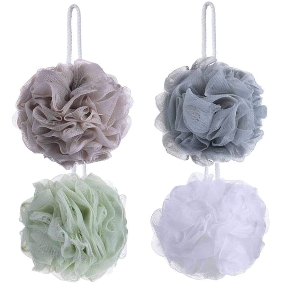 Jinqian Bath Shower Loofah Sponge Pouf Body Scrubber Exfoliator -Loofah Bath Shower Sponge Shower Pouf Loofahs Body Scrubber Ball(Set of 4)