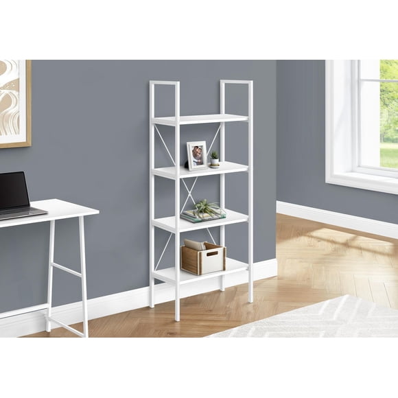 Monarch Specialties Étagère À Livres, Étagère, 4 Niveaux, 48"h, Bureau, Chambre À Coucher, Métal, Stratifié, Blanc, Contemporain, Moderne
