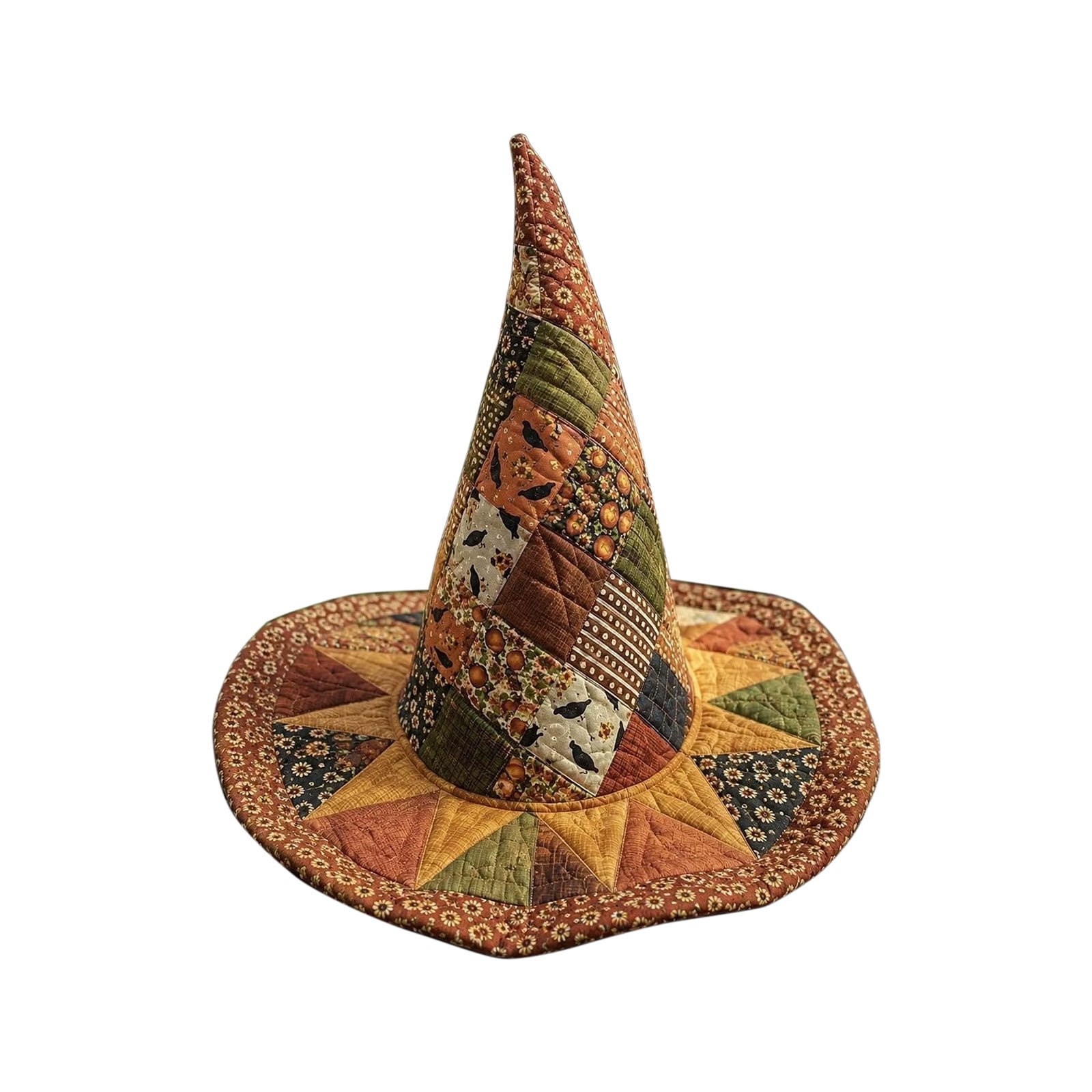 Drppepioner Halloween Flower Quilted Art Hat, Embroidered Polyester Witch Hat 16.9x11.8in For Costume And Holiday Decoration.