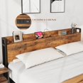 thumbnail image 4 of OUYAWEI King Size Industrial Platform Bed Frame USB Charging 2-Tier Storage No Box Spring Retro Brown Wood Headboard, 4 of 7