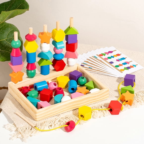 RKSTN Christmas Educational Products Wooden Lacing Beads Toy Set with Storage Box- Educational Preschool Learning Toy for 2 3 4 Year Old Toddlers Christmas Gifts