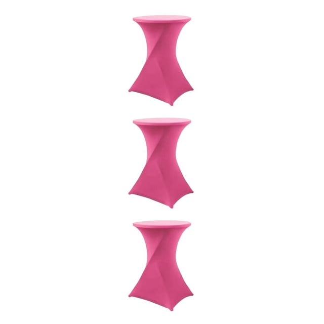Decodeary Easy Care Elastic Cocktail Table Set High Foot Bar Cover Stain-resistant Hotel Wedding Party Table Cover Polyester Rose Red 3Set