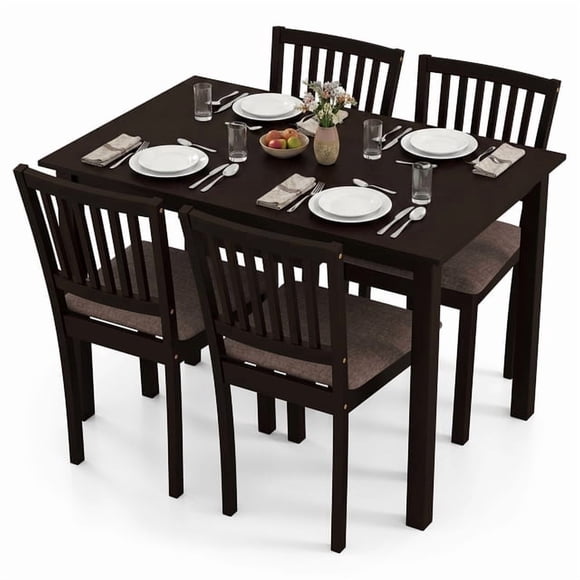 Gymax 5-Piece Dining Table Set Rectangular Kitchen Table w/ Upholstered Chairs