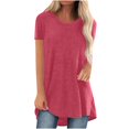 thumbnail image 1 of Hauts d'Été pour Femmes 2025 Tendance Entraînement Sorties Hauts Grande Taille Chemises Bohèmes Hawaïennes Manches Courtes Col Rond Blouses T-Shirt Long, 1 of 6