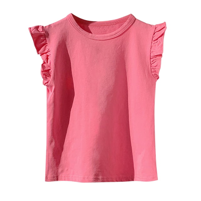 Mgmyaa Débardeurs à Manches Courtes pour Filles, Été, Col Ras du Cou, Volants, T-Shirt Mignon, Blouse, 2-13 Ans