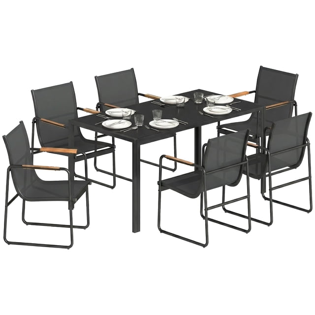 Outsunny 7 Pieces Outdoor Dining Set, Patio Table and Chairs for 6, Black