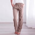 thumbnail image 2 of Timegard Cotton Linen Pants for Women Elastic Waisted Drawstring Straight Leg Lounge Pants with Pockets, 2 of 7