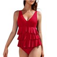 thumbnail image 1 of Dvprdro Tankini pour Femmes Maillots de Bain d'Été Col en V Froncé Volant Uni, 1 of 5