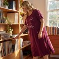 thumbnail image 2 of Agnes Orinda Nuisettes pour Femmes Grande Taille Fête des Mères Col Rond Manches Courtes Robe de Nuit Imprimé Chats Pyjamas Détente Maison avec Poche 3X Bourgogne, 2 of 8