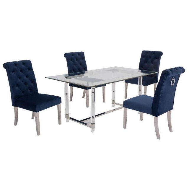 5pc. 68 "x 40" Ensemble de Dînette en Verre avec 4 Chaises et Acier Inoxydable Argenté