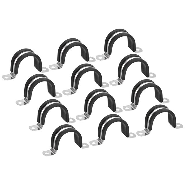 Unique Bargains 22Pack 1-1/2' Cable Clamp U Shape Stainless Steel Rubber Cushioned Pipe Strap