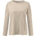 thumbnail image 5 of Hauts pour Femmes Beige Col Rond Couleur Unie Couture Ajourée T-Shirt à Manches Longues pour Sortir, 5 of 5