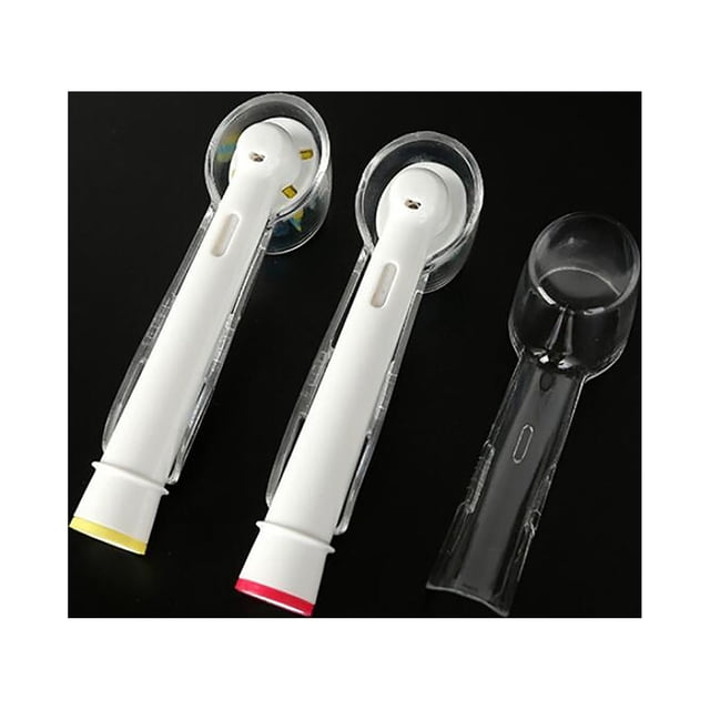 Capuchon de Brosse à Dents, Couvercle de Protection pour Tête de Brosse, Comprenant un Ensemble de 4 Capuchons Transparents en Matériau PC Conçus pour Protéger les Têtes de Brosse à Dents. l'Image Montre Trois Têtes de Brosse à Dents Électrique avec des Capuchons de Protection Transparents, Mettant en Valeur Leur Conception Respirante et Résistante à la Saleté. Idéal pour Maintenir l'Hygiène et une Portabilité Facile.