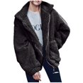 thumbnail image 1 of Ladies Loose Plush Long Sleeve Zipper Pullover Pocket Color Sweater Coat, 1 of 6