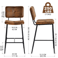 thumbnail image 4 of Homy Casa ensemble de 2 tabourets bistro hauteur comptoir en similicuir brun vintage avec cadre métallique noir et repose-pieds, 4 of 11