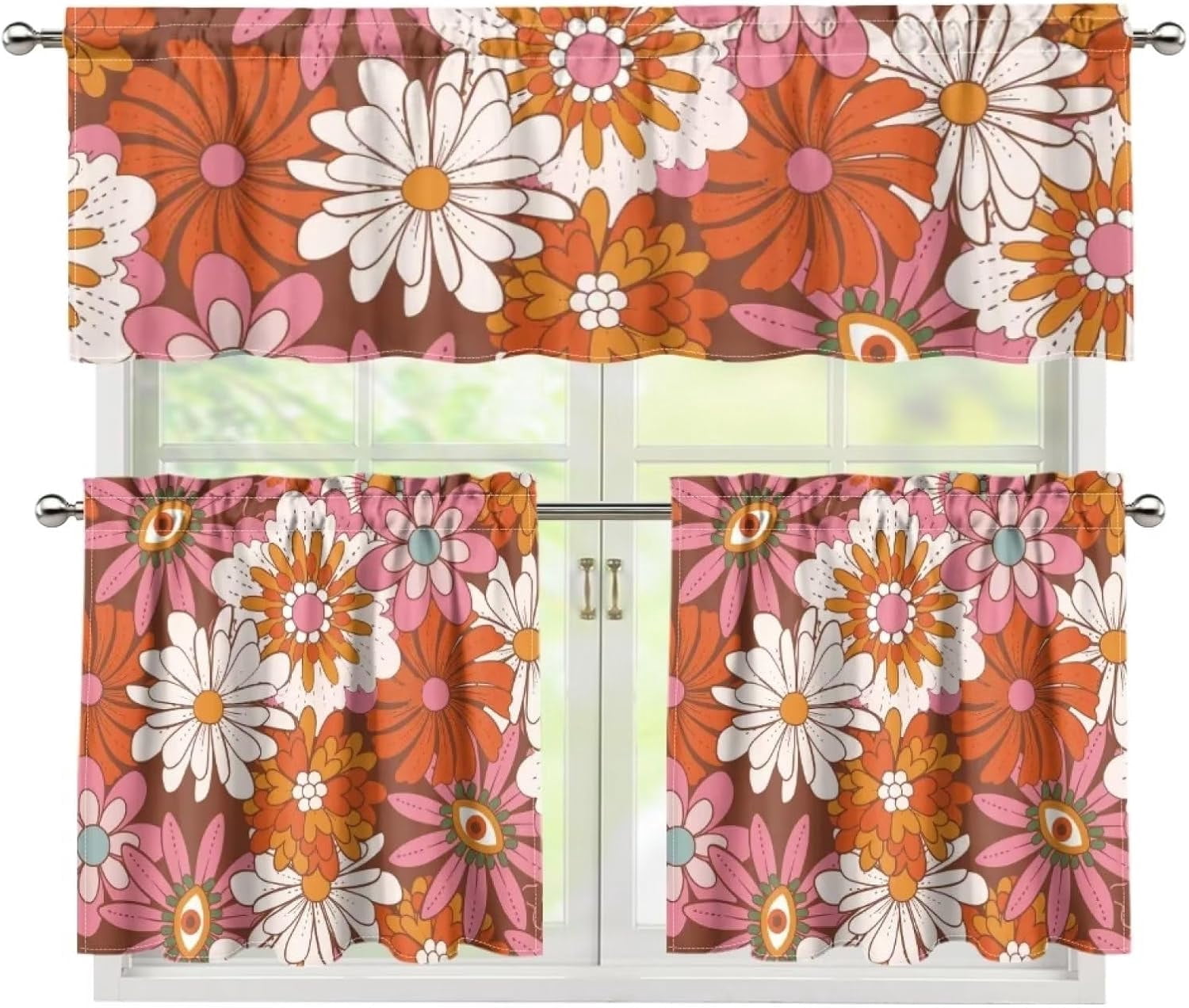 Hippie Floral Kitchen Curtains 3 Pcs Short Farmhouse Kitchen Curtains and Valances Sets Bathroom Window Curtains