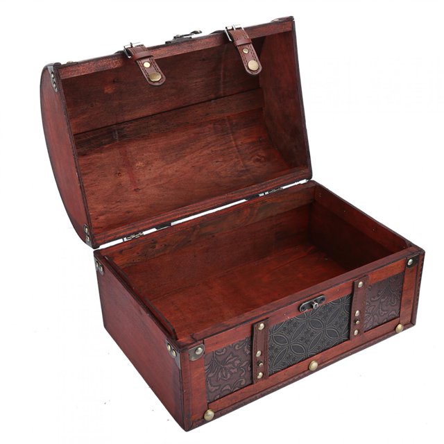 LHCER Vintage Wooden Storage Box, Treasure Chest, Jewelry Chest For Home Office