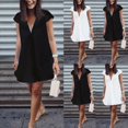 thumbnail image 4 of Nouvelle Mode Robe Bohème Décontractée en Chiffon pour Femmes Col en V Manches Courtes Robe Chemise Été Plage Ample Blanche Noire, 4 of 4