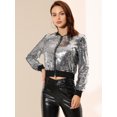 thumbnail image 3 of INSPIRE CHIC Blouson Bomber Court à Paillettes pour Femme, Manches Longues, Fermeture Éclair, Argent G, 3 of 7